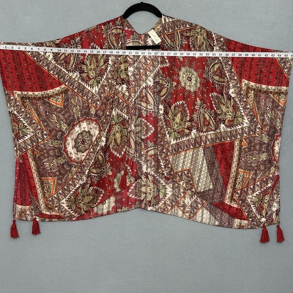 Simply Noelle Womens Top OS Red Paisley Sparkle Tassel Open Classic Boho Hippie - Picture 12 of 15